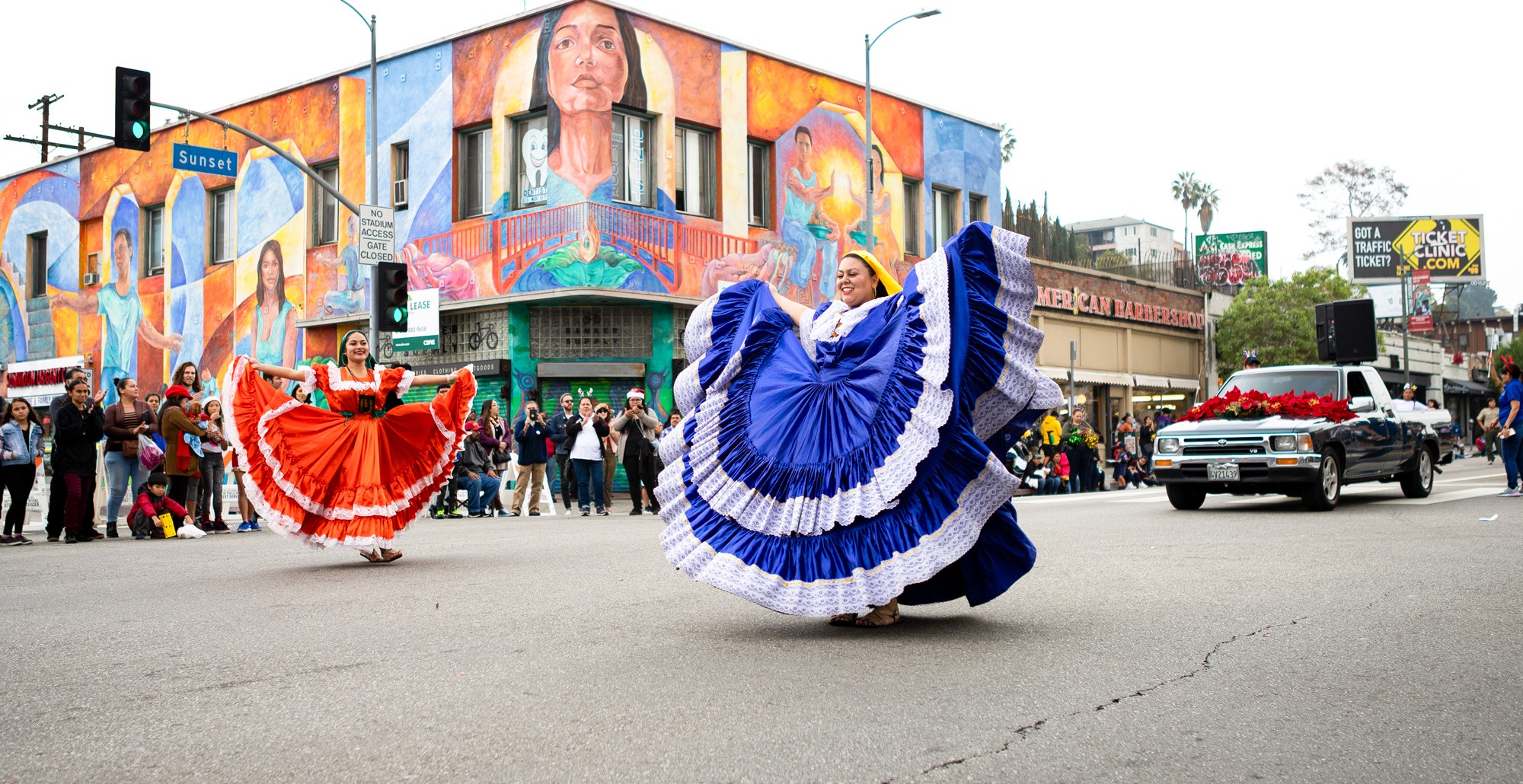 Folklórico dancers in a holiday parade